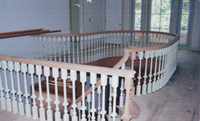 Round Floor Railing with White Square Balusters